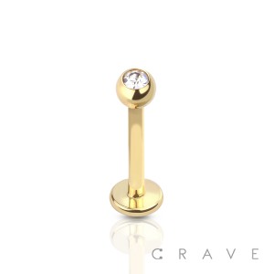 GOLD PVD PLATED OVER 316L SURGICAL STEEL LABRET/MONROE W/ 3MM GEM BALL SET (external thread)